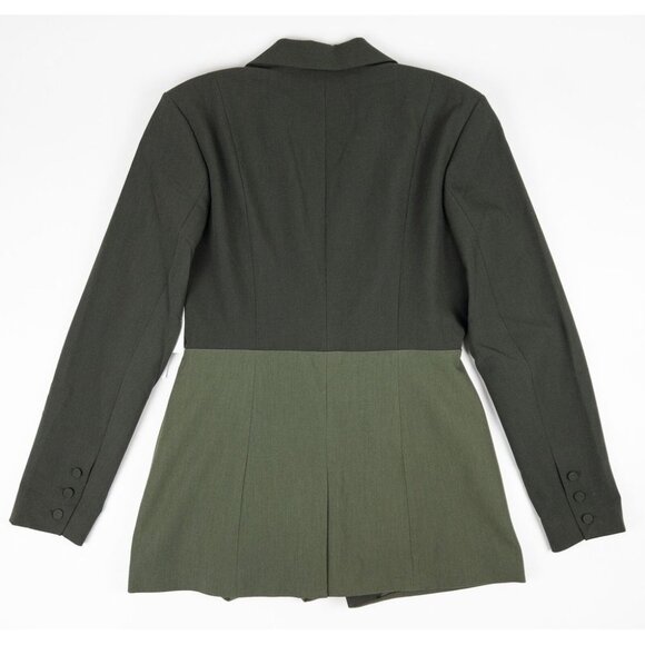 Good American Blazer Jacket Women's 3 Two-Tone Sage Green Side Slit Belted - Picture 3 of 16